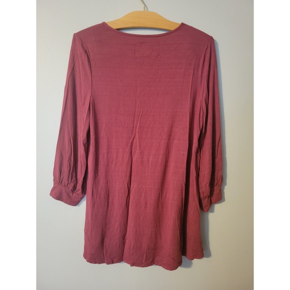 Cupio Burgundy Embroidered 3/4 Sleeve Tunic Top Size M - Picture 2 of 5